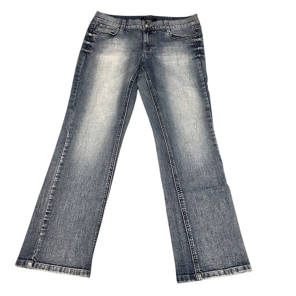 WHBM Women's Bootcut Jeans Black Medium Wash Size 4 Faded Detailing